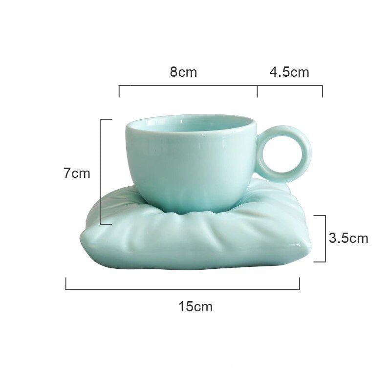 Creative Macaron Pillow Cup - Nordic Style Ceramic Coffee Mug with Tray