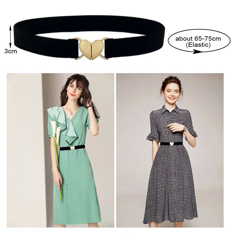 Chic Heart-Shaped Buckle Elastic Waist Belt for Women