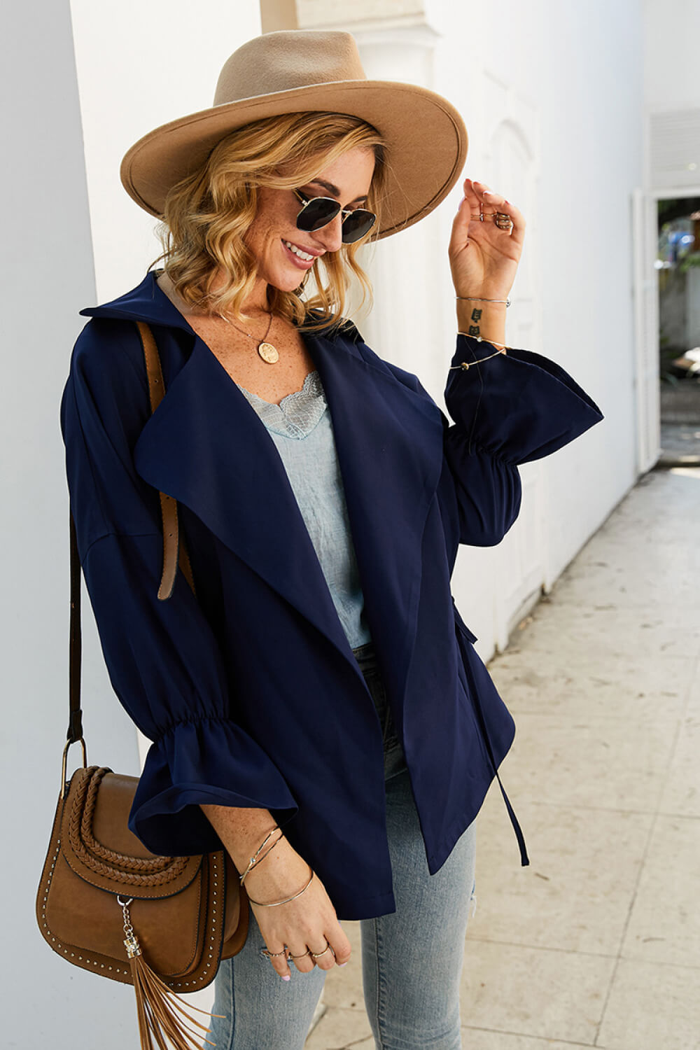 Flounce Sleeve Peplum Trench Coat