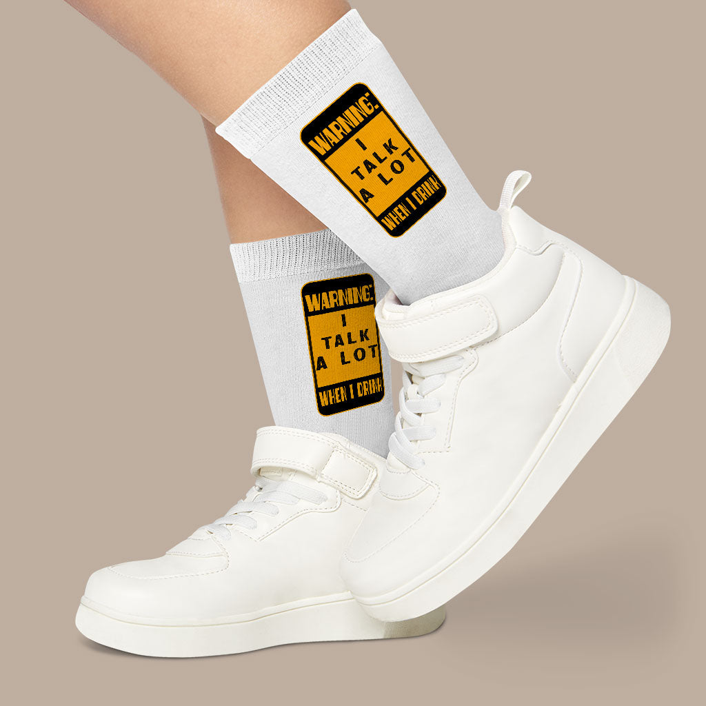 Warning Socks - Funny Novelty Socks - Printed Crew Socks