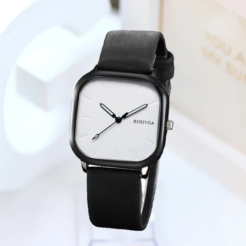 Elegant Square Dial Leather Strap Quartz Watch for Men and Women