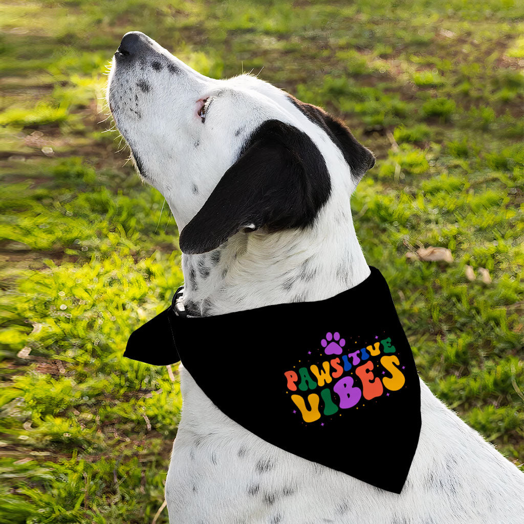 Pawsitive Vibes Pet Bandana - Colorful Text Dog Bandana - Cool Pet Scarf