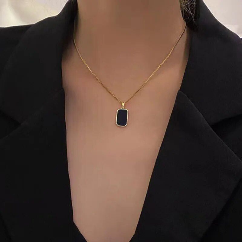 Geometric Gold-Color Square Pendant Necklace