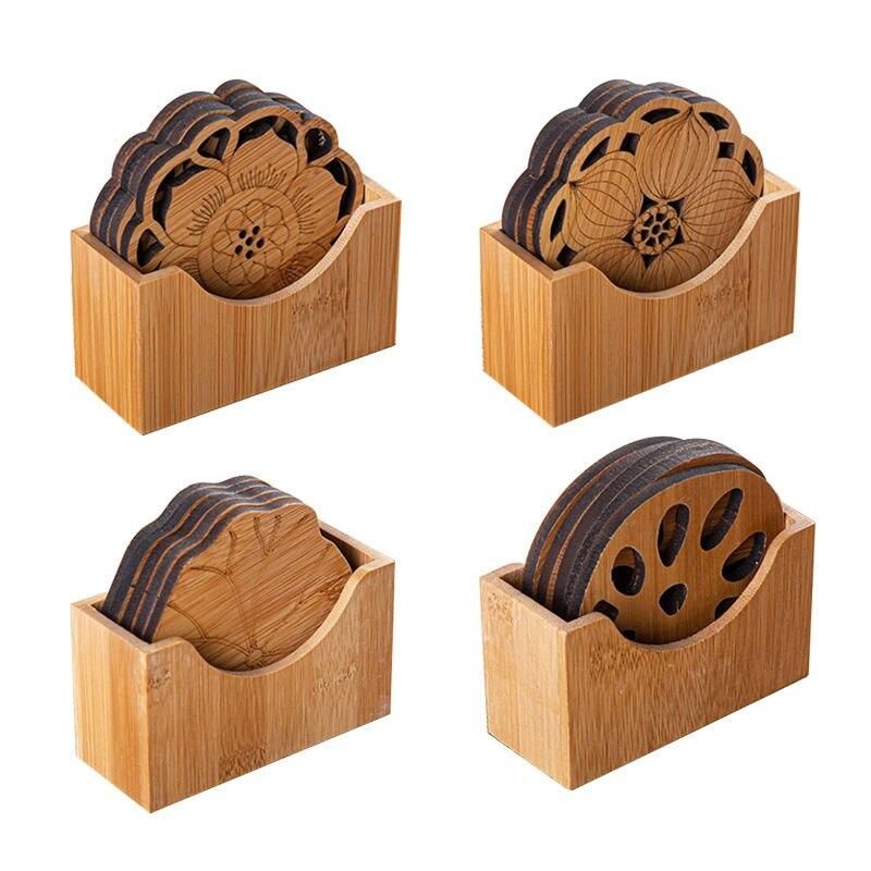 Creative Lotus Flower Wooden Drink Coasters - Stylish Home Decor