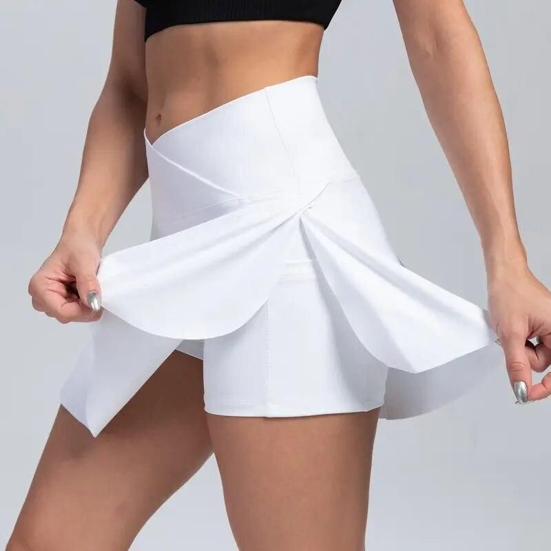 High-Waisted Pleated Athletic Skort with Pockets