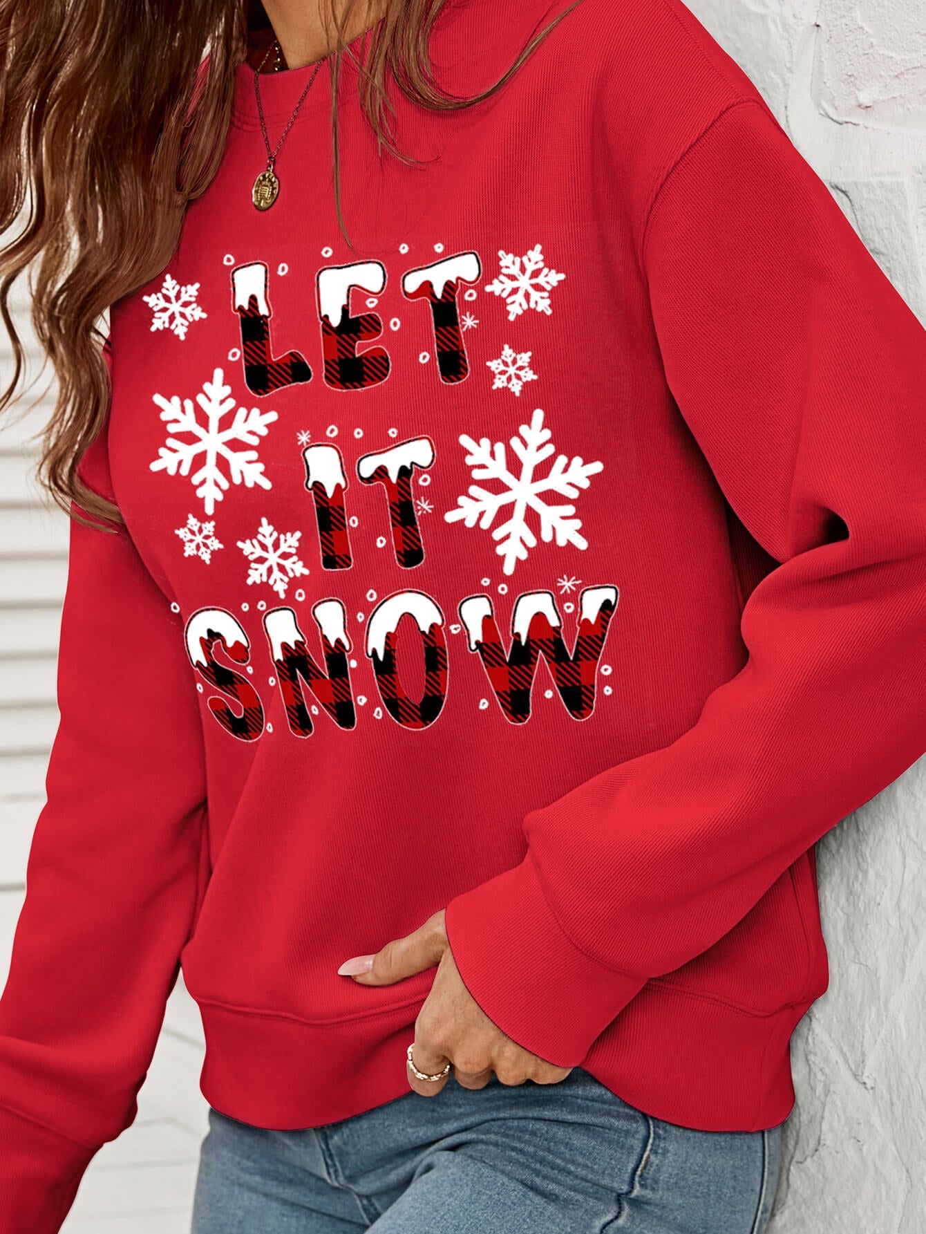 LET IT SNOW Graphic Dropped Shoulder Sweatshirt