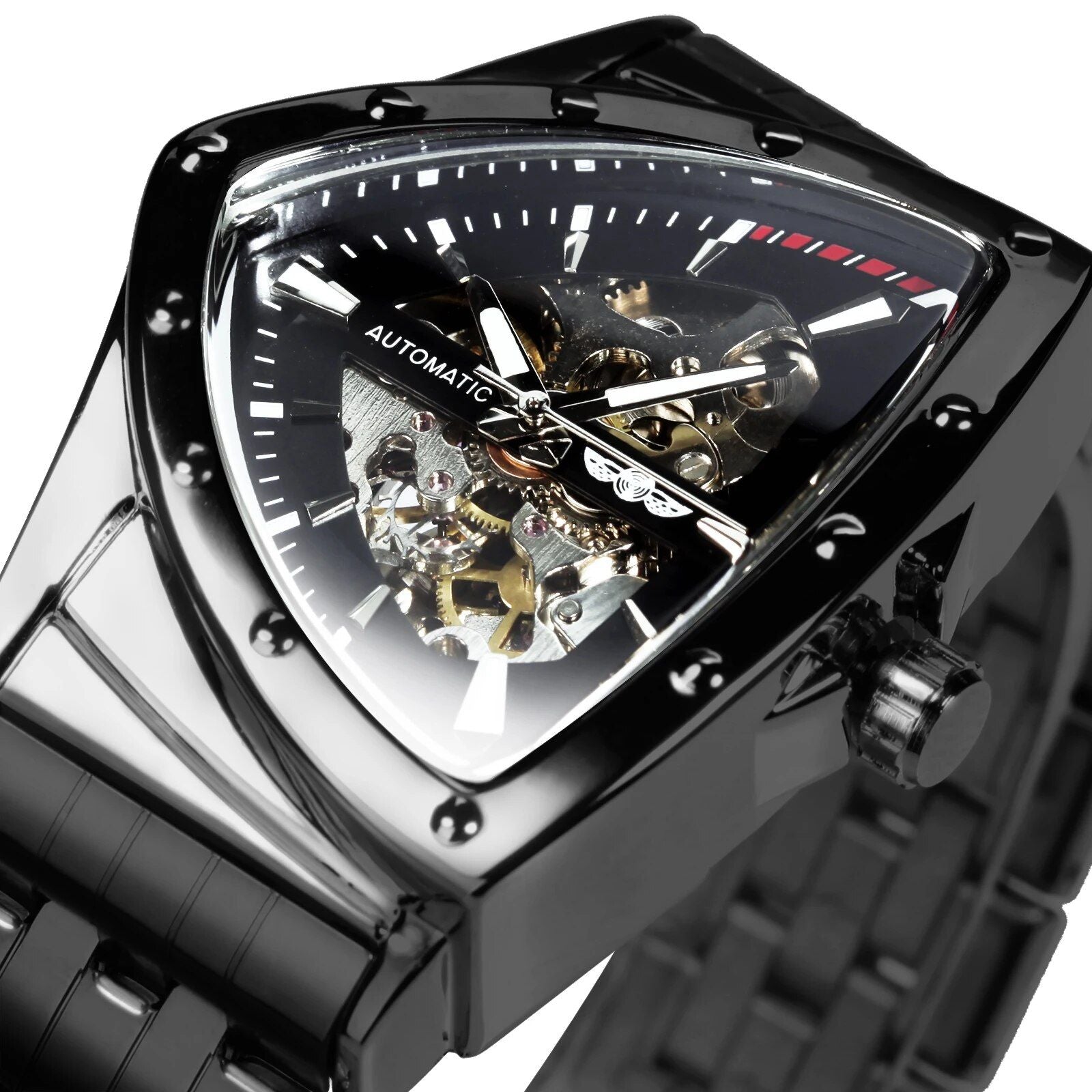 Luxury Triangle Skeleton Gold Black Automatic Mechanical Men's Watch