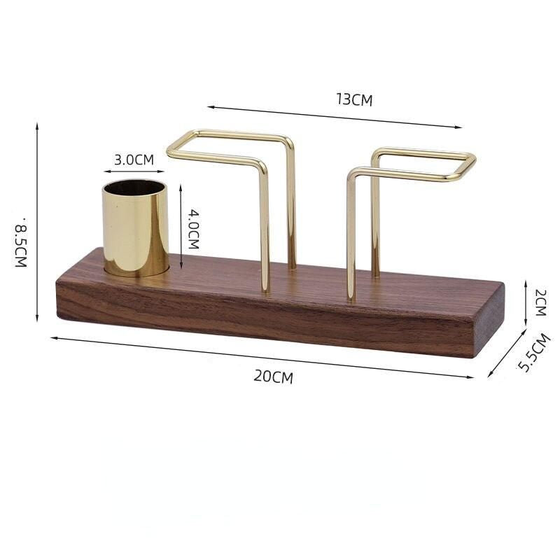 Elegant Wood and Brass Desktop Organizer with Multi-Functional Tissue and Toothpick Holder