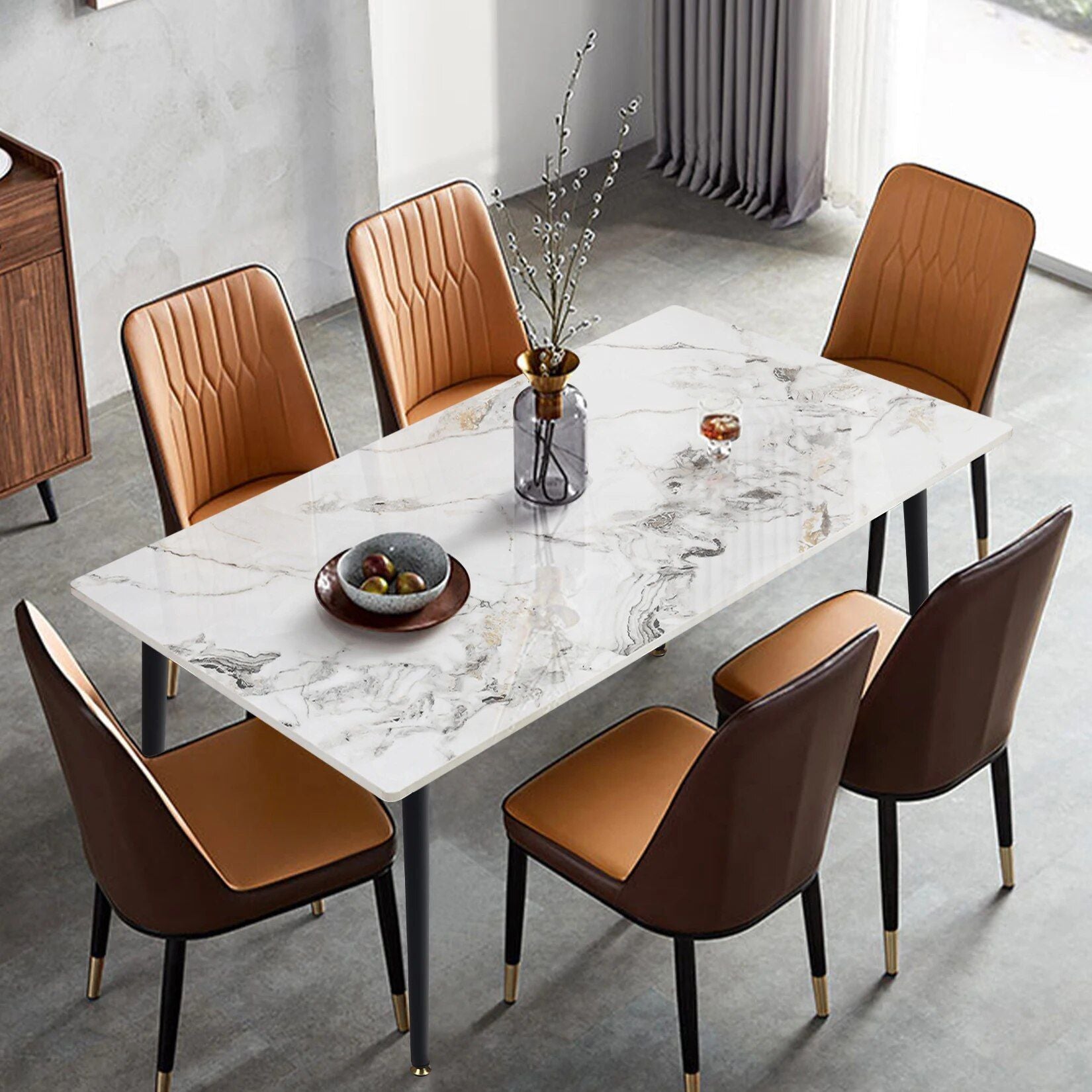 Modern Sintered Stone Dining Table with Metal Legs