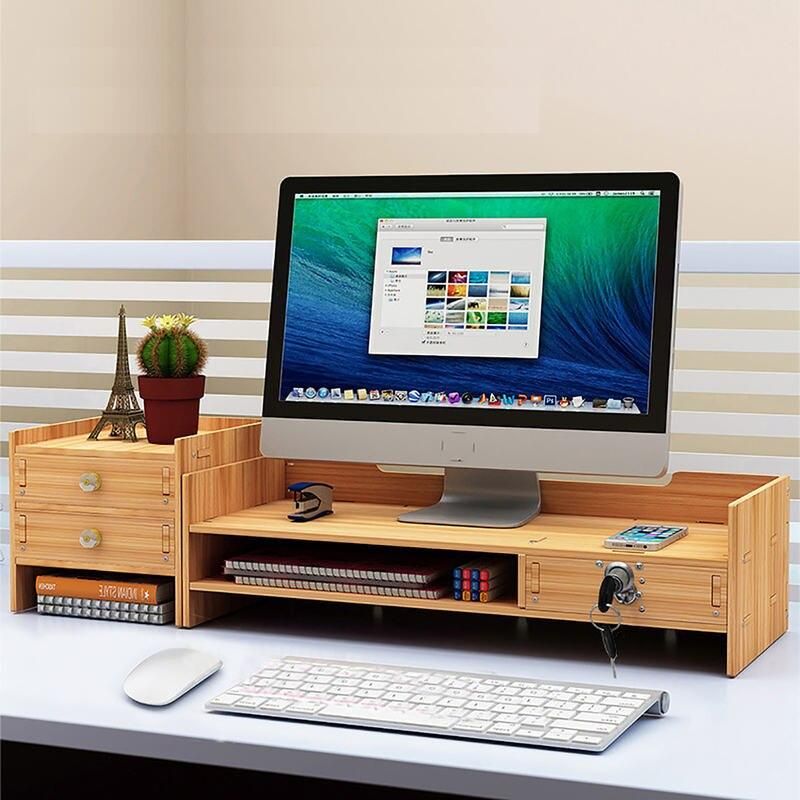 Cherry Wood Desktop Organizer with Drawers for Office and Home