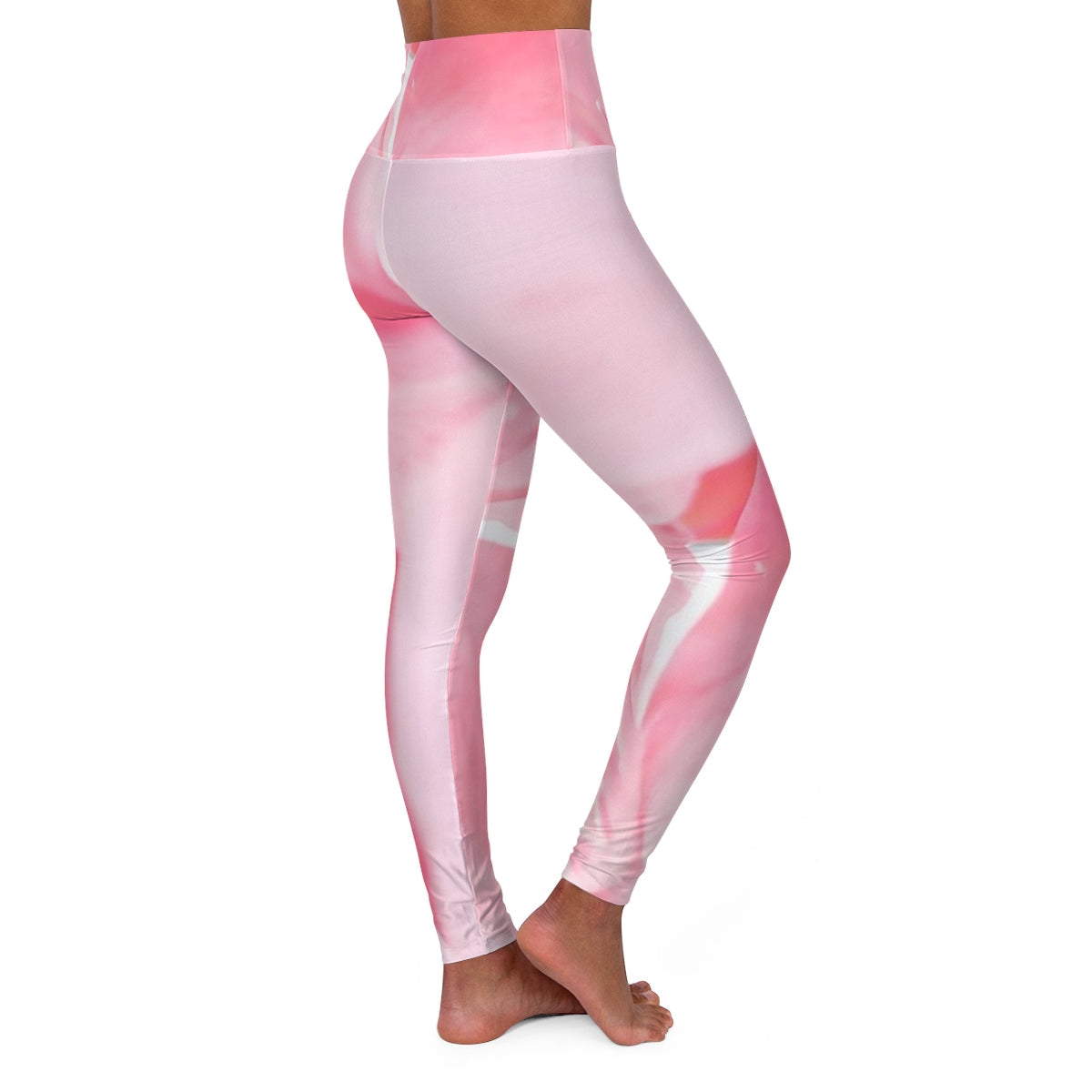 Womens High Waist Yoga Leggings, Pink Flower Bloom, Peaceful Spring