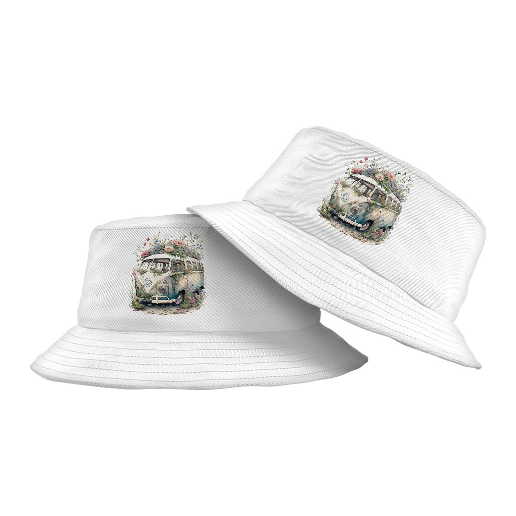 Bus Bucket Hat - Floral Design Hat - Graphic Bucket Hat