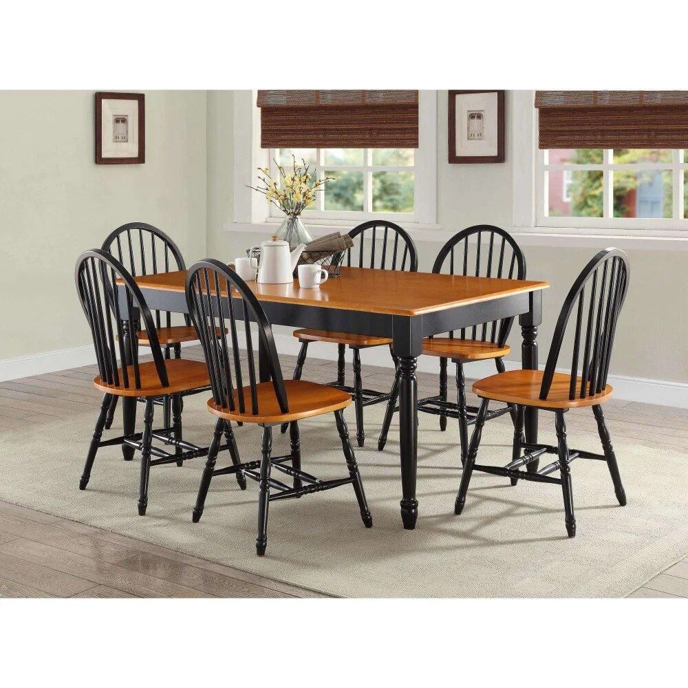 Elegant Black and Oak Solid Wood Dining Chairs - Set of 2