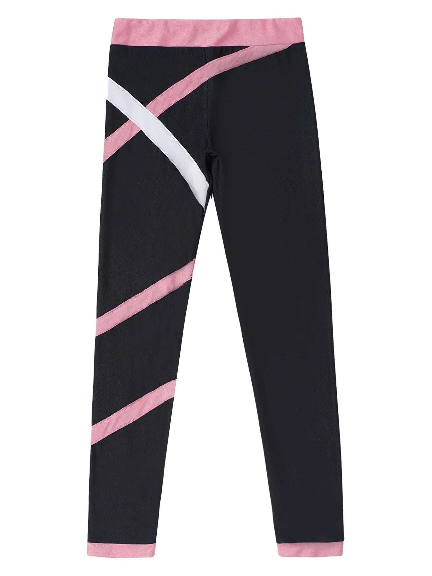 Kids' Athletic Wear Set - Stretchy Long Sleeve Crop Top & Colorblock Leggings for Gymnastics, Yoga, Skating