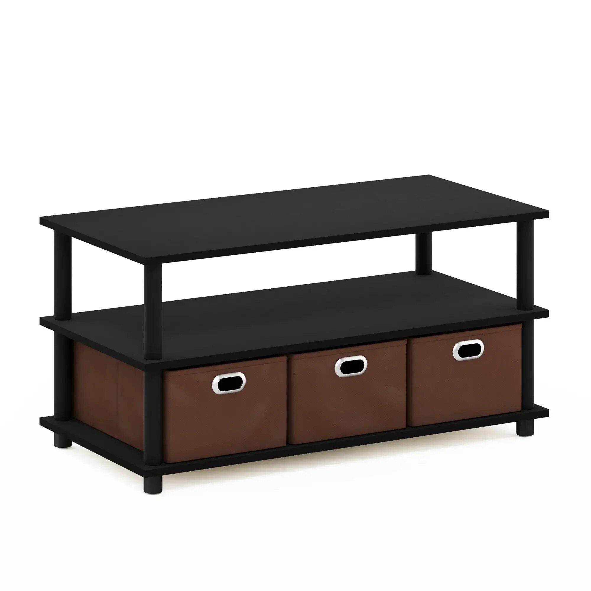 Modern Turn-N-Tube Coffee Table with Storage Bins, French Oak Grey/Black