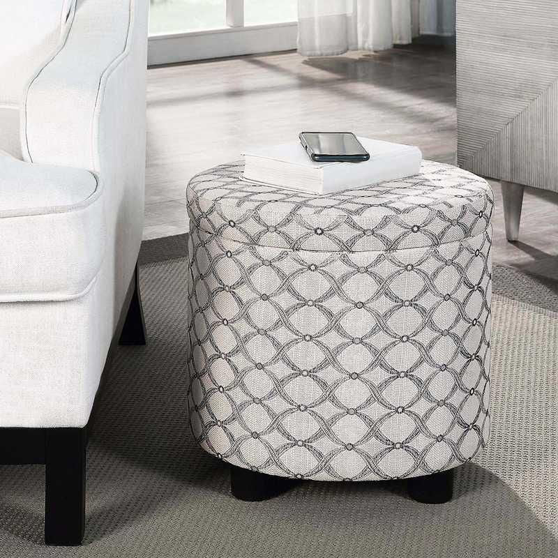 Modern Round Storage Ottoman with Reversible Tray Lid