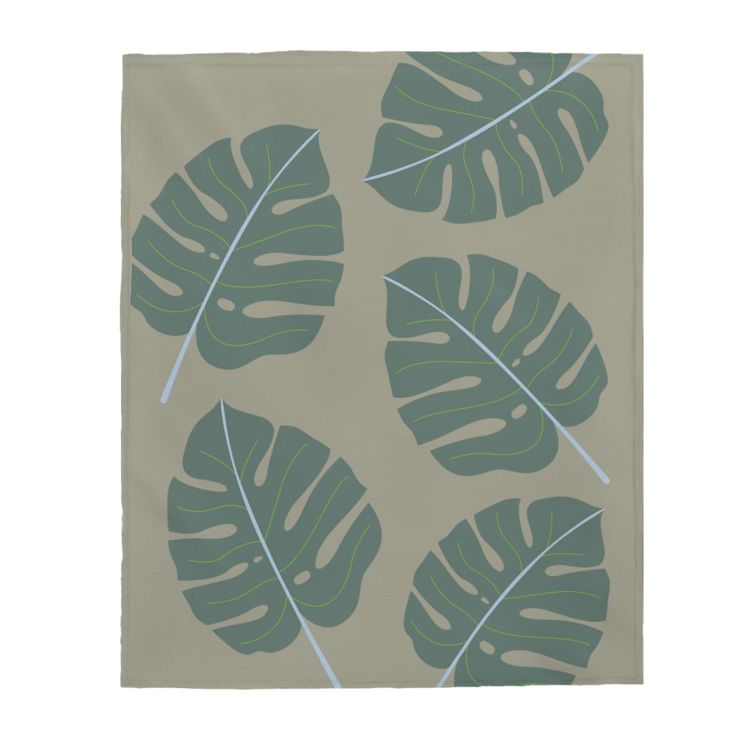 Abstract Leaves Green Plush Blanket Throw