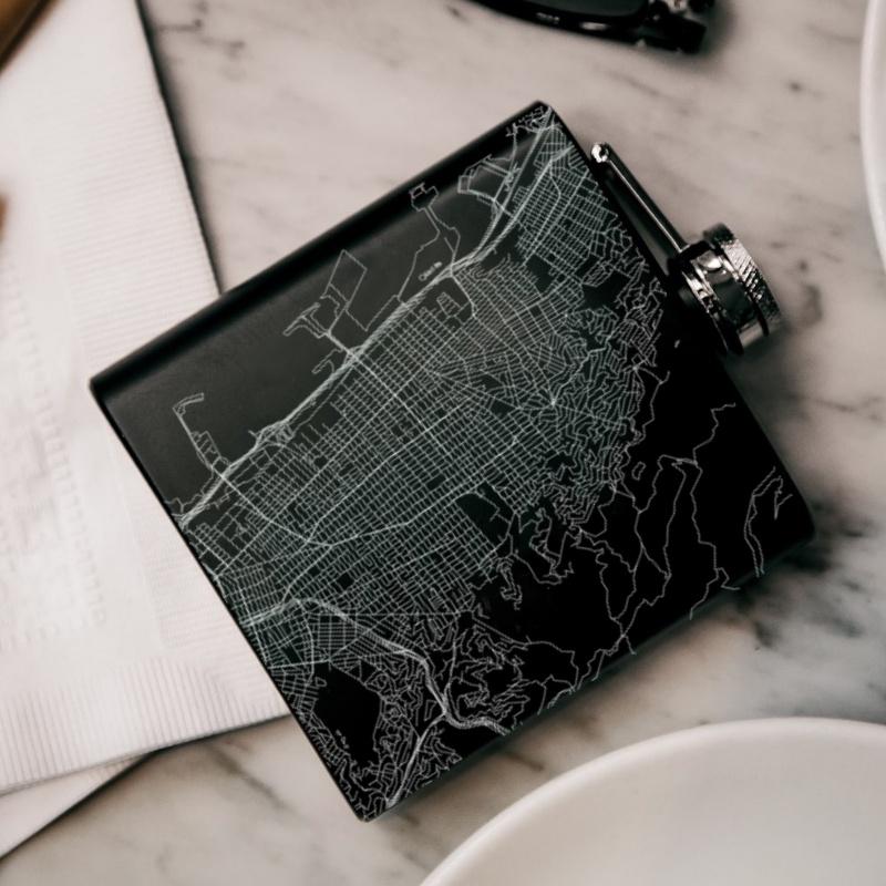 Berkeley - California Map Hip Flask in Matte Black | Cyan Castor