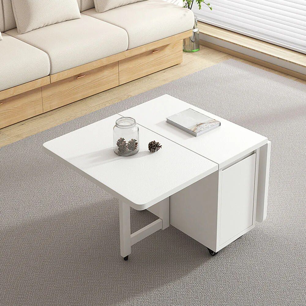 Modern Scandinavian Foldable Coffee Table with Storage and Rollers