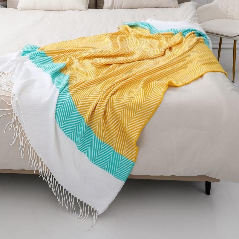 Boho-Chic Striped Knitted Blanket with Tassels for Sofa and Bed Decor