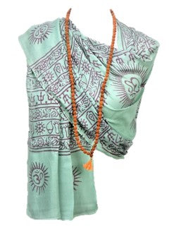 OM Hand Block Bhakti Yoga Prayer Sanskrit Hindu Mantra Shawl