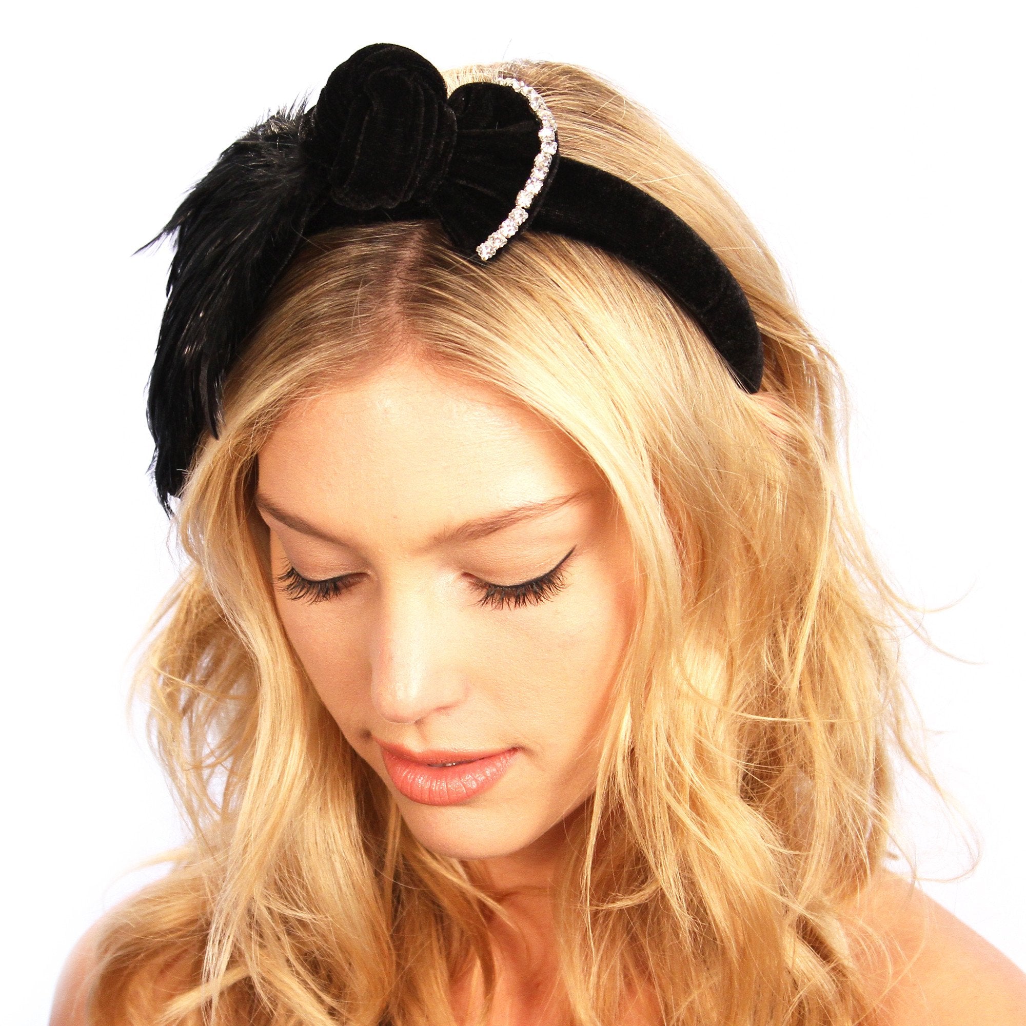 Feathered Bow Headband | Cyan Ismene