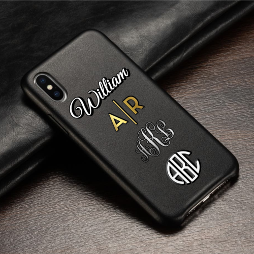 Custom Leather iPhone Case Black Cowhide Personalized | iPhone X Xs XR