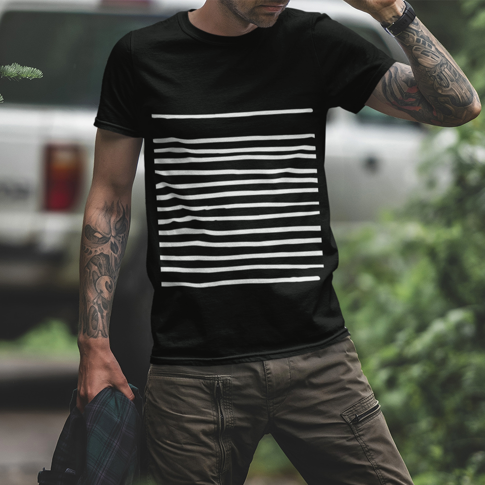 Mens T-Shirt with Lines in Black | Yellow Pandora
