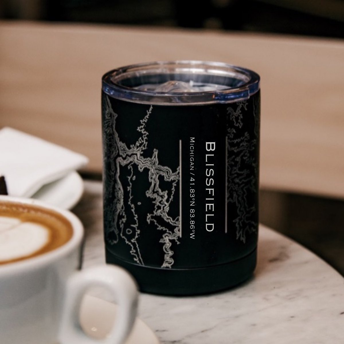 Blissfield - Michigan Engraved Map Insulated Cup in Matte Black | Cyan Castor