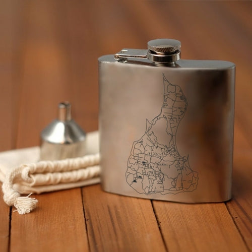 Block Island - Rhode Island Engraved Map Hip Flask