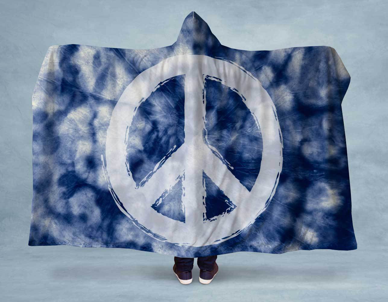 Blue Tie Dye Peace Hooded Blanket | Orange Poppy