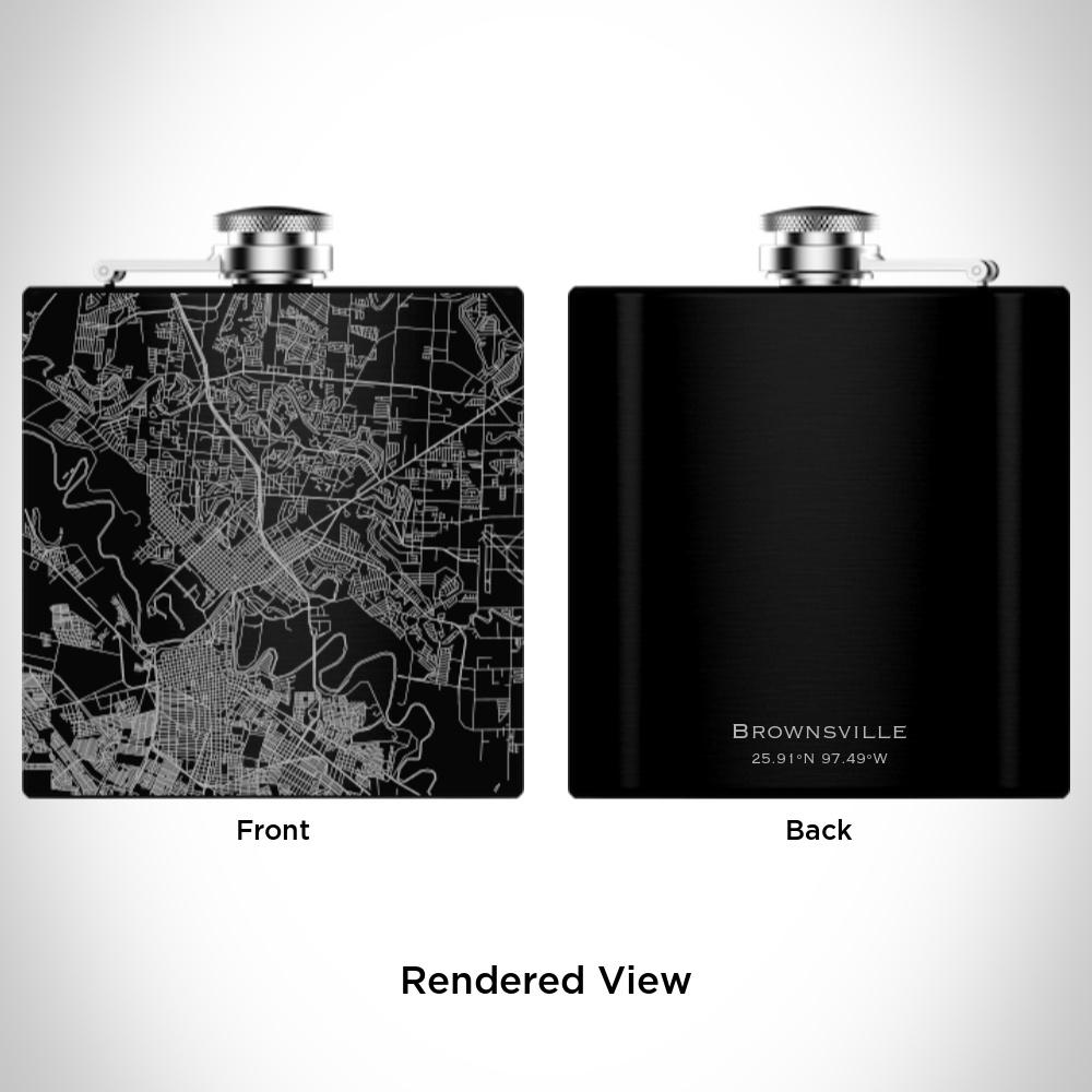 Brownsville - Texas Map Hip Flask in Matte Black