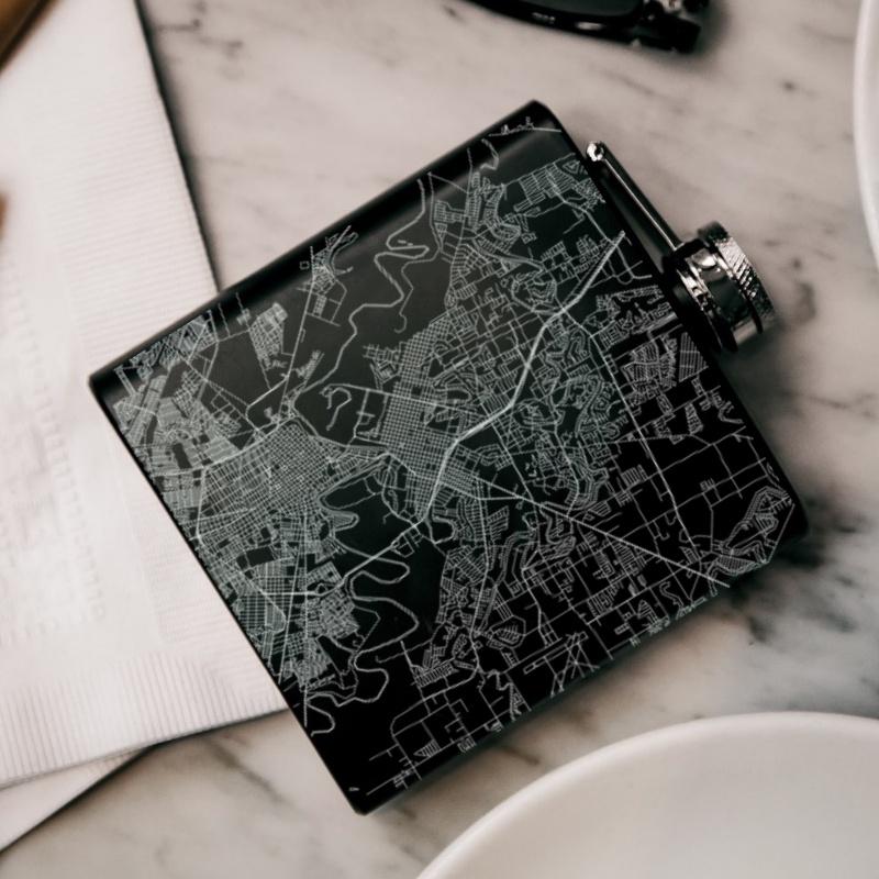 Brownsville - Texas Map Hip Flask in Matte Black | Cyan Castor