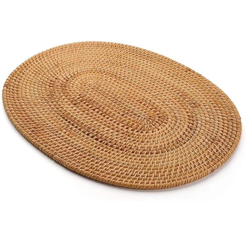 Hand-Woven Rattan Placemat - Eco-Friendly, Modern Oval Table Accessory