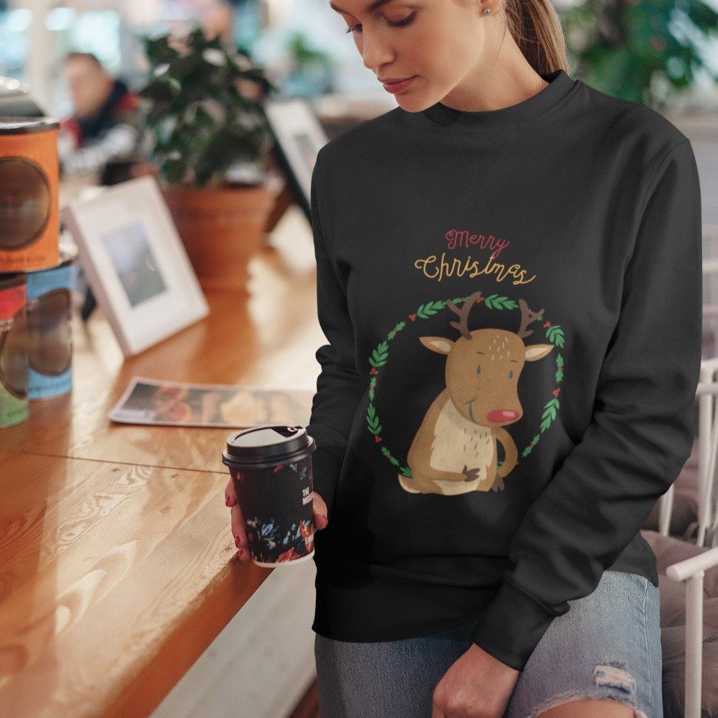 Womens Reindeer Crewneck Sweatshirt | Yellow Pandora