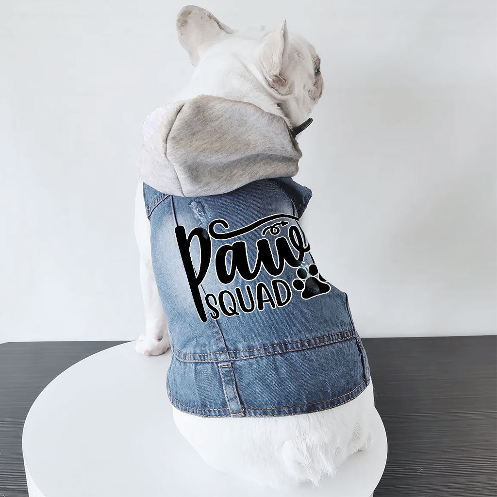 Paw Squad Dog Denim Jacket - Graphic Dog Denim Coat - Unique Dog Clothing