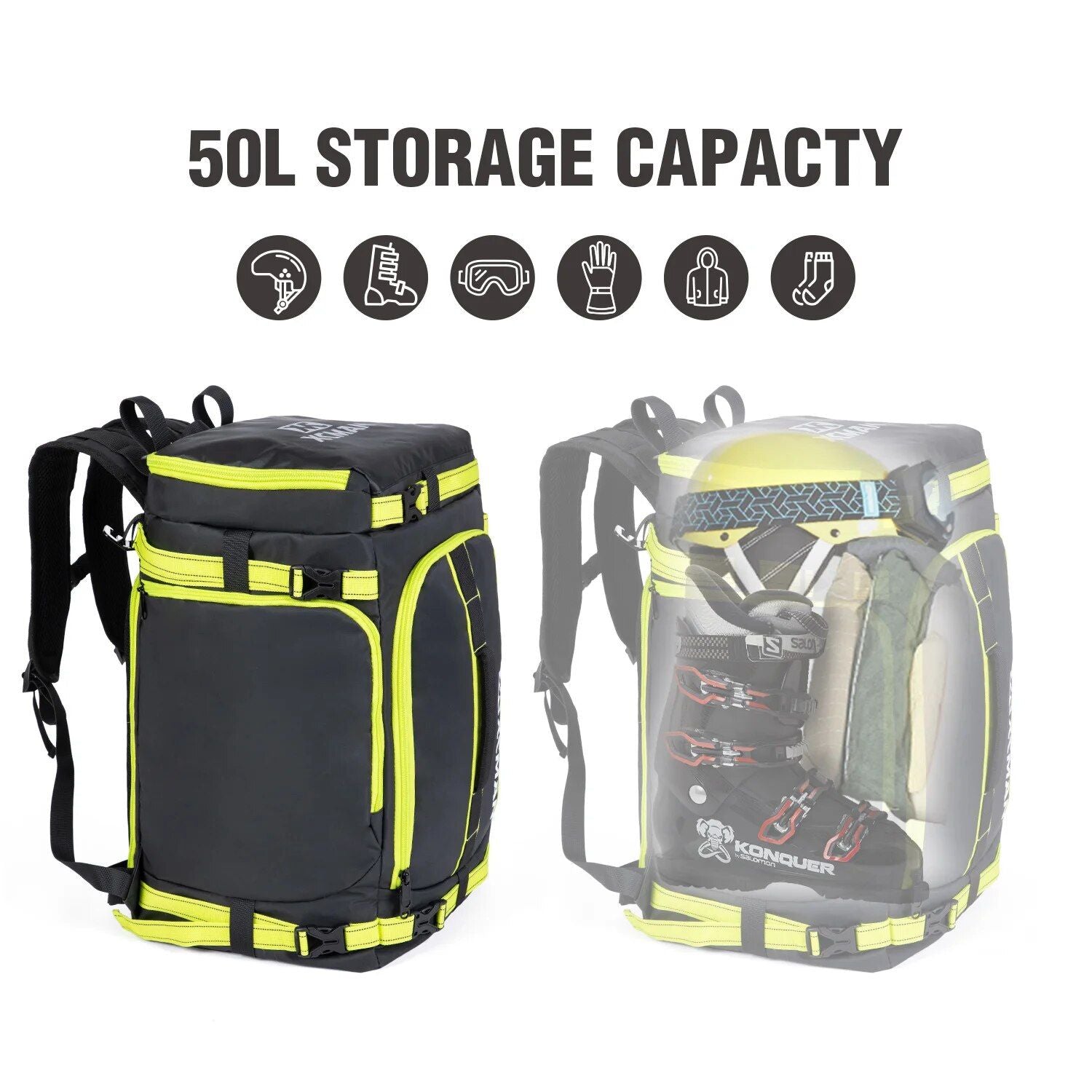 Ultimate 50L Waterproof Ski Backpack for Gear & Clothes Storage