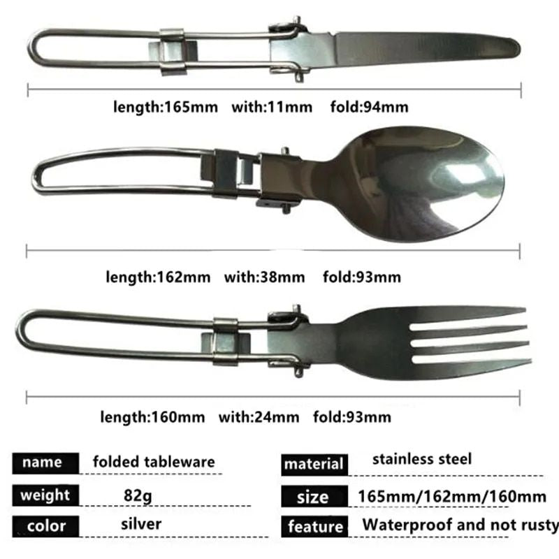 Stainless Steel Folding Cutlery Set with Canvas Bag - Ideal for Camping and Outdoor Adventures