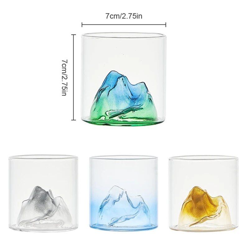 Elegant 3D Mountain Glass Whisky Cup - Artistic Fuji Design Drinkware