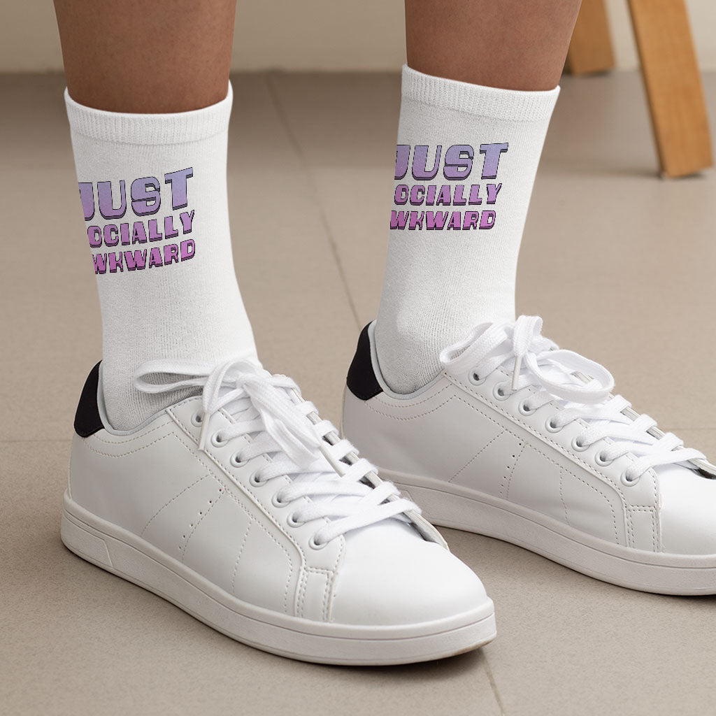 Socially Awkward Socks - Trendy Novelty Socks - Illustration Crew Socks