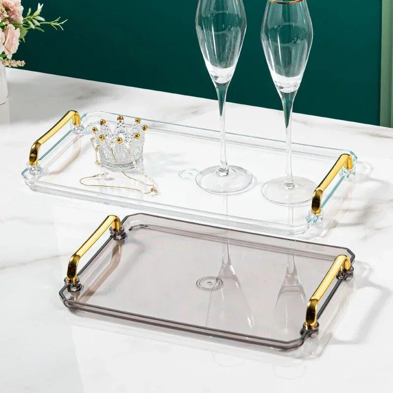 Elegant Acrylic Gold-Plated Serving Tray – Versatile and Eco-Friendly Household Accessory