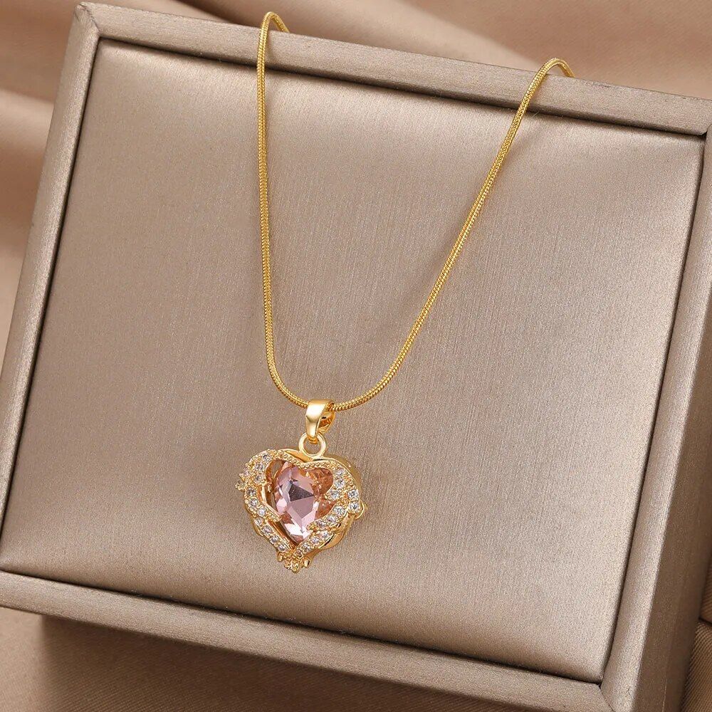 Gold-Plated Enamel Heart Pendant Necklace