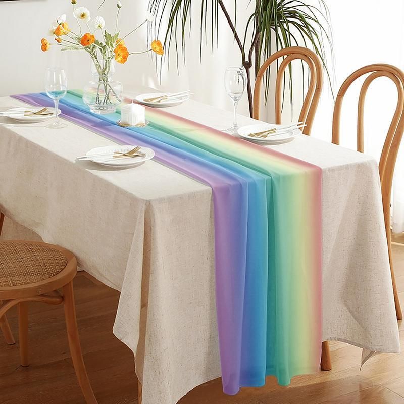 Luxurious Rainbow Striped Chiffon Table Runner for Dining and Events