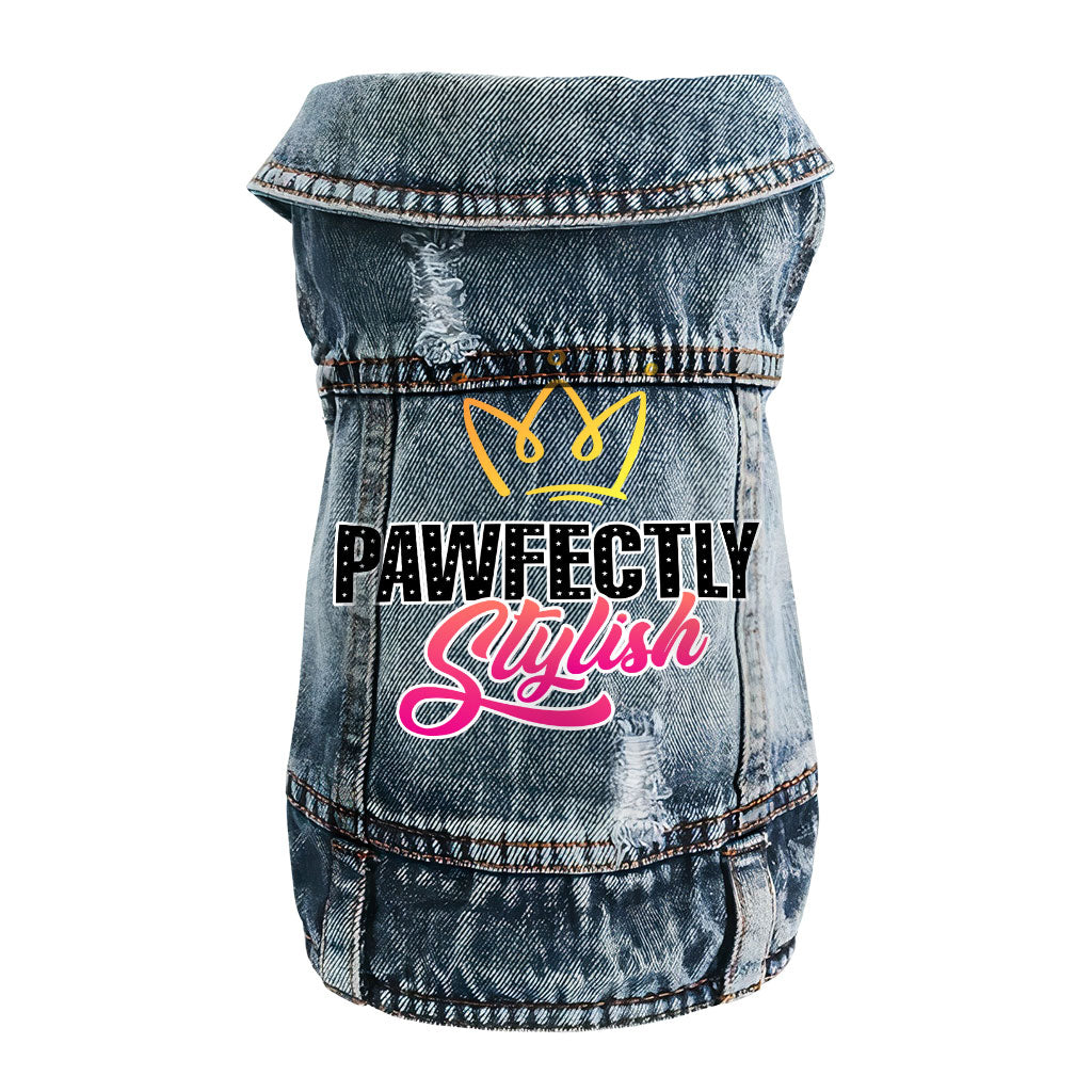 Pawfectly Stylish Dog Denim Vest - Crown Dog Denim Jacket - Printed Dog Clothing