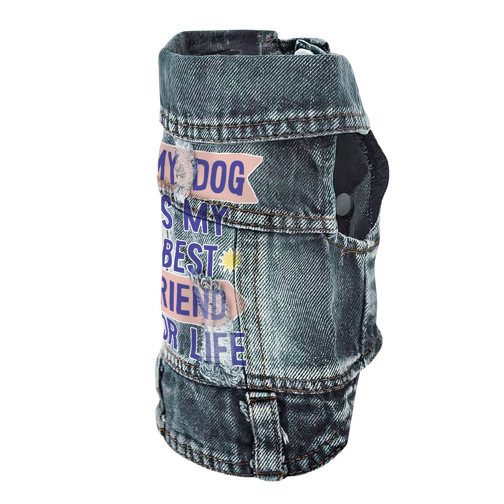 My Dog Is My Best Friend Dog Denim Vest - Cute Dog Denim Jacket - Art Dog Clothing