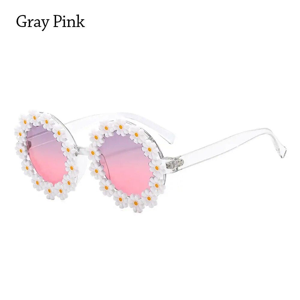 Trendy Daisy Flower Sunglasses for Women - Fun Retro Round Sunnies for Festivals and Parties