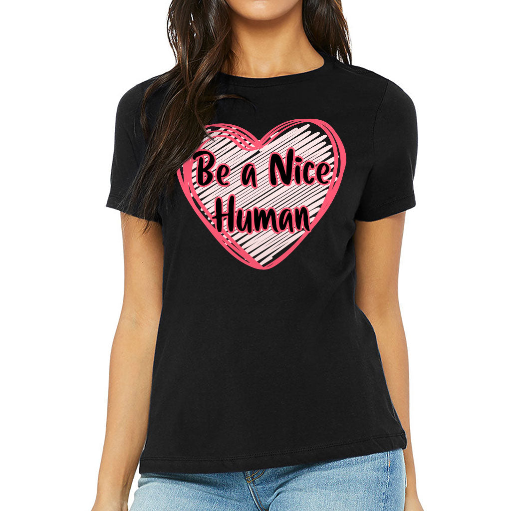 Be a Nice Human Women's T-Shirt - Heart Print T-Shirt - Graphic Relaxed Tee