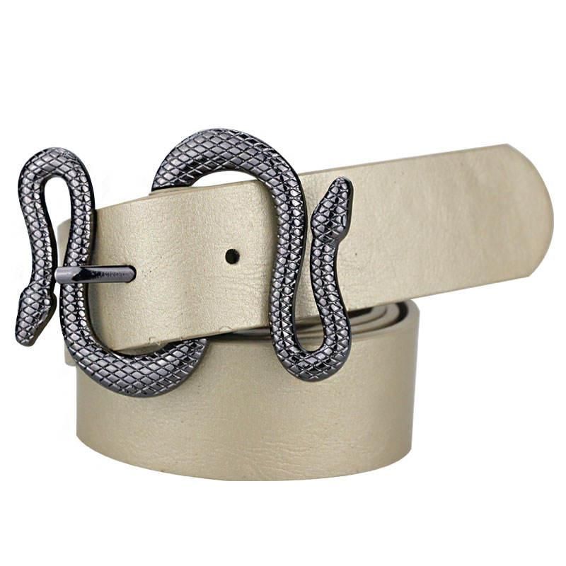 High-Quality Snake Shape Pin Buckle Leather Belt for Women