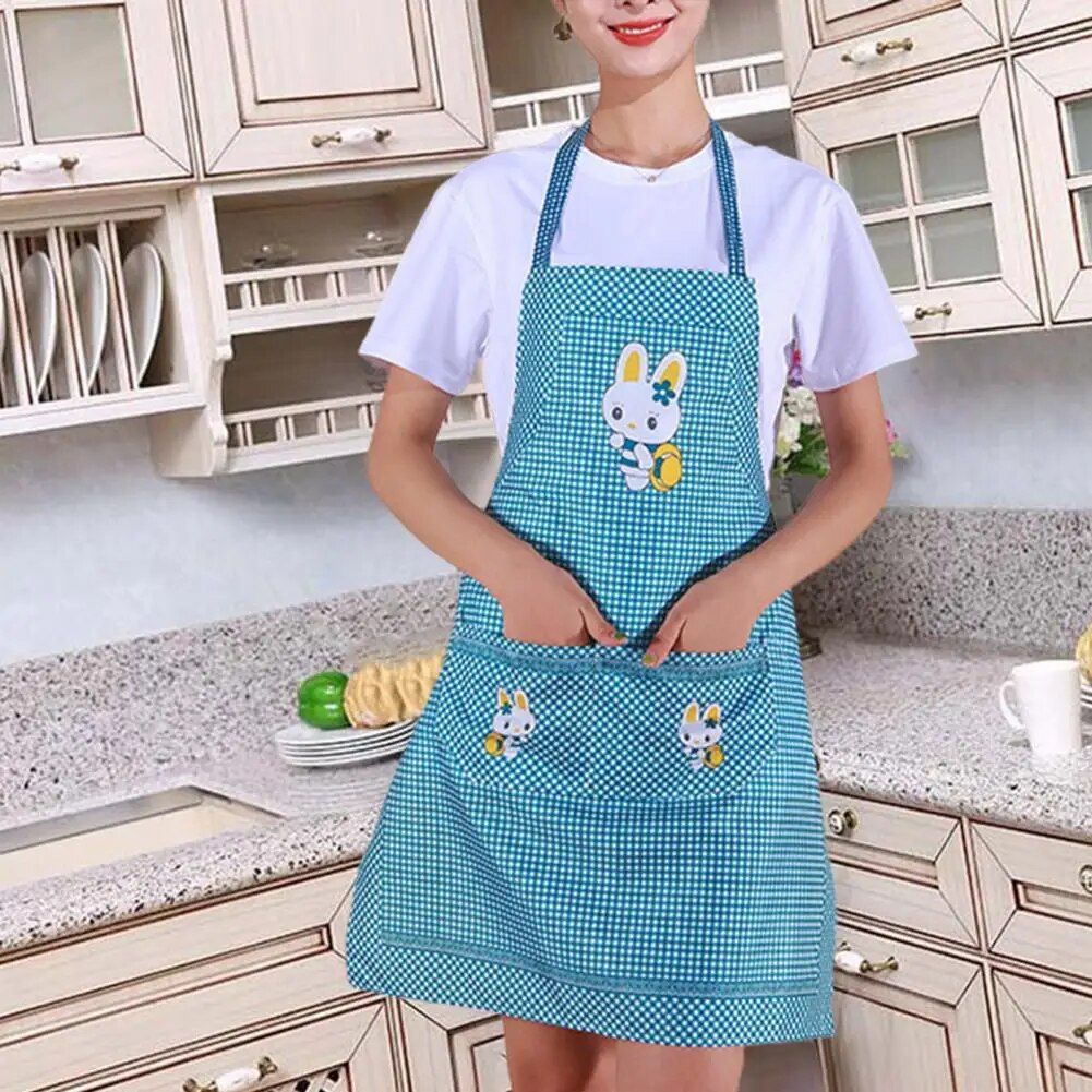 Charming Cartoon Rabbit Waterproof Kitchen Apron with Double Pocket