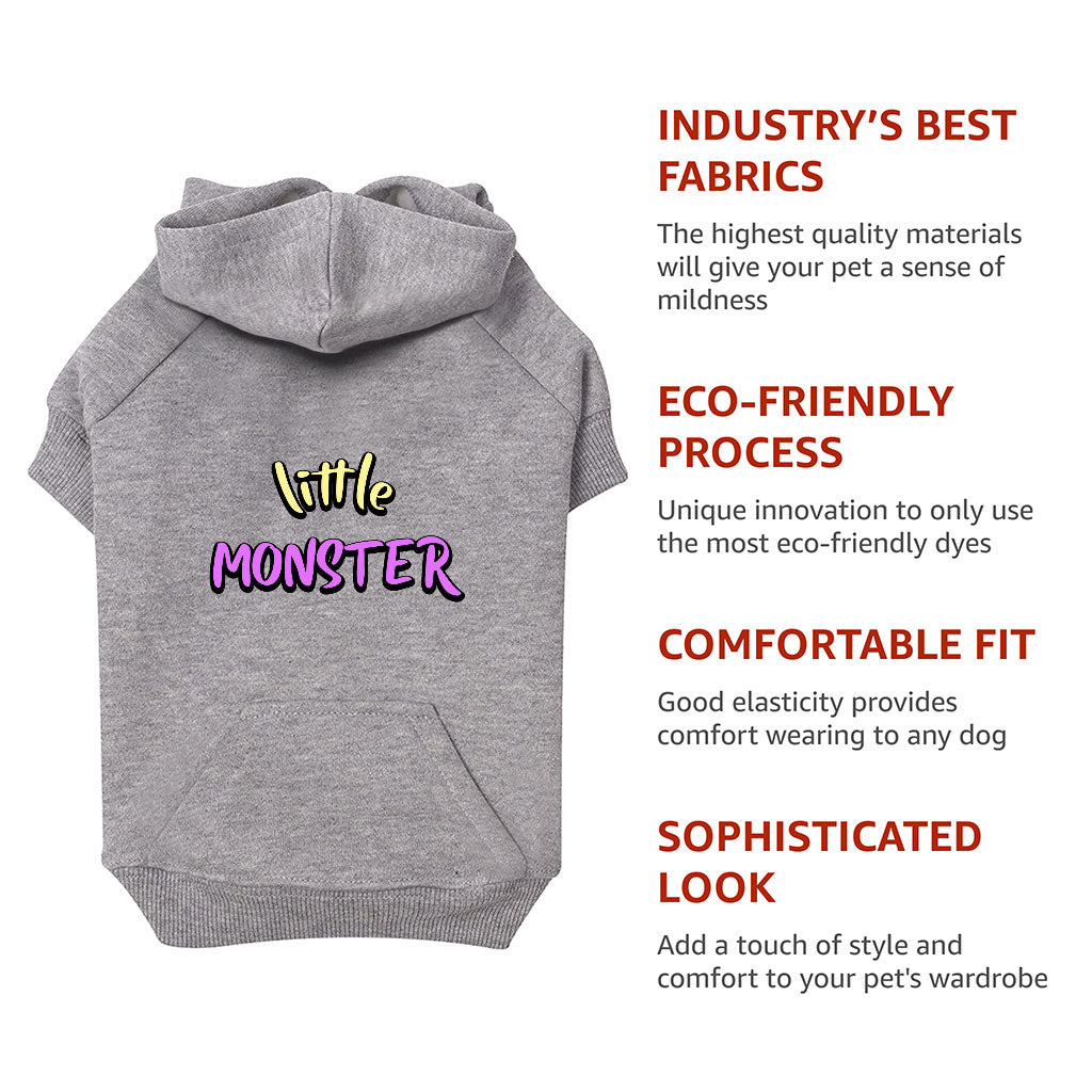 Little Monster Dog Hoodie with Pocket - Unique Dog Coat - Word Print Dog Clothing